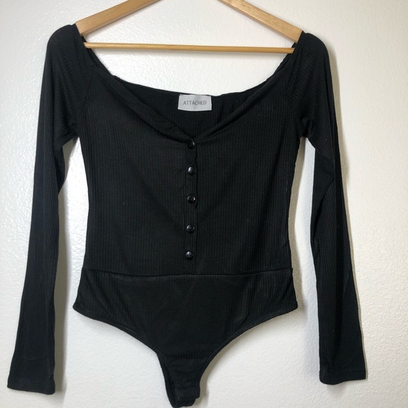 Attached Black Button Up Body Suit - Picture 3 of 8